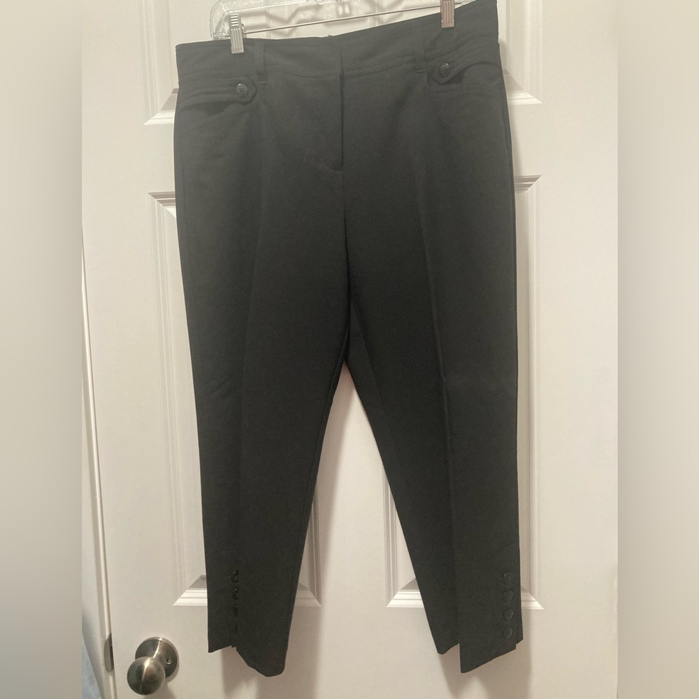 Dress Barn Black capris with button details on lower leg and waistband. Size 12